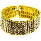 Bracelet de luxe "Pharaon" 6 rangs - plaqué or 24 carats, strass blanc - massif Hip Hop Bling